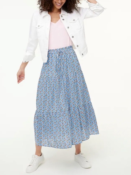 J. Crew Factory Dresses & Skirts - J. Crew Tiered Maxi Skirt Block Print Floral 100% Cotton Cottagecore Blue 3X